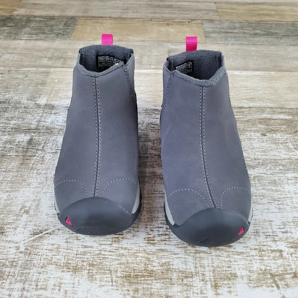 Keen Kootenay III Chelsea Boots Kids Sz 8 Gray Leather Slip On Mid Top